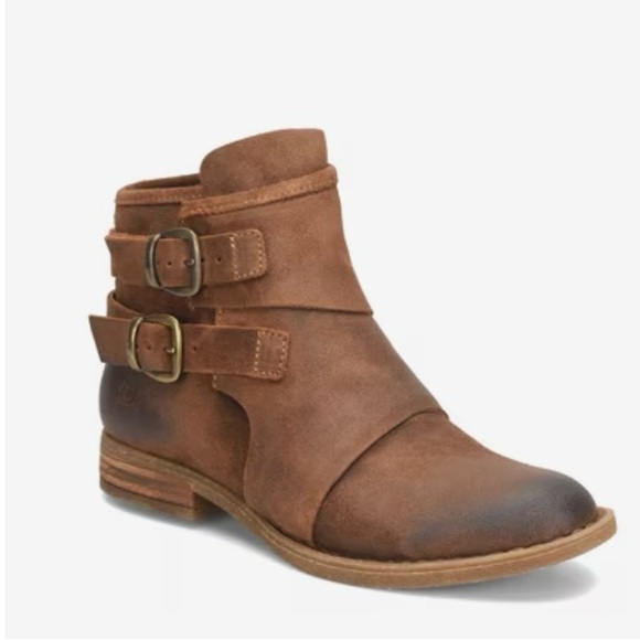 Born Shoes - Born Brown Leather Ankle Boots with Buckle Straps Moraga Suede Boot